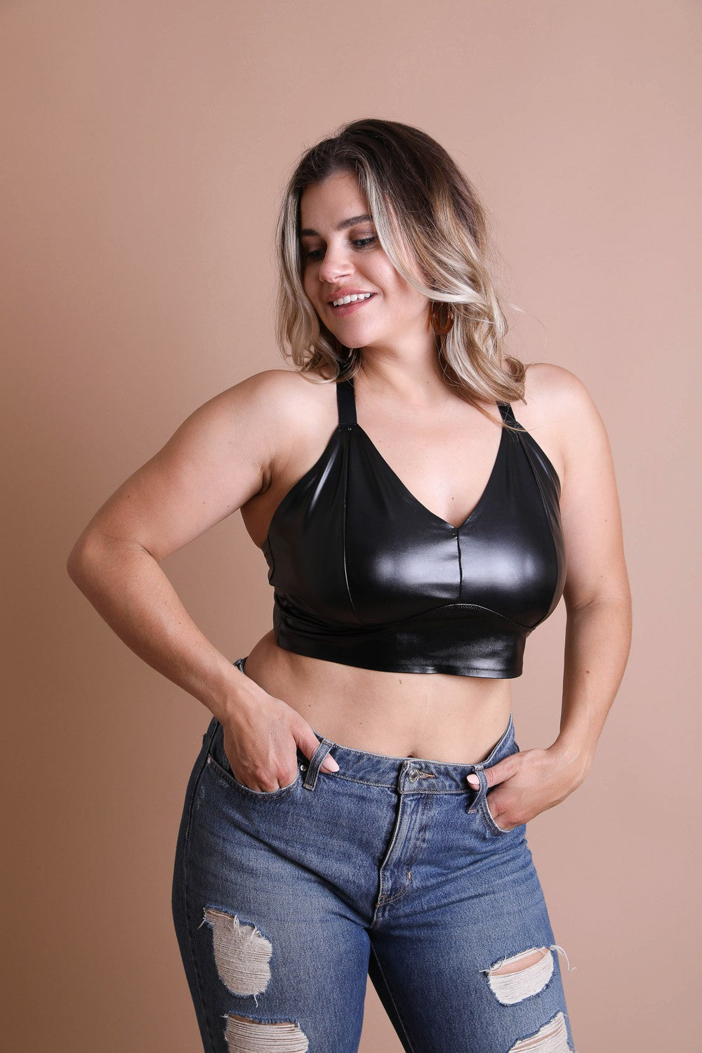 Faux Leather Bralette