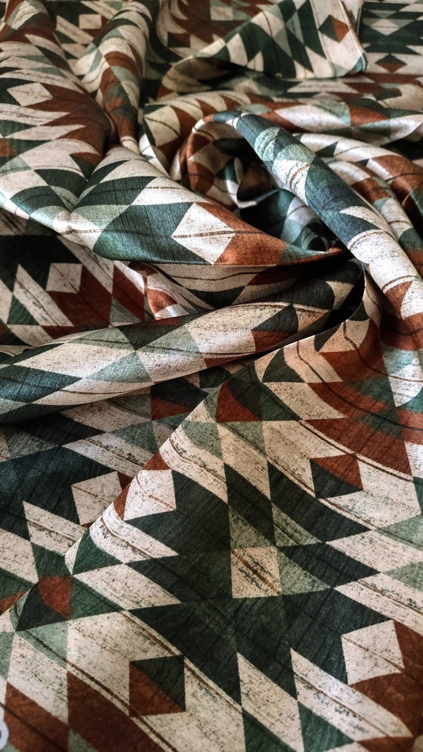 100% SILK Green and Brown Distressed Aztec Wild Rag